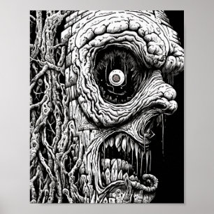 Surrealistische nachtmerrie Monster Verpletterd Tu Poster