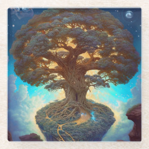 Surrealistische Natuur van de levensboom Glazen Onderzetter