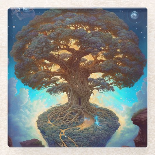 Surrealistische Natuur van de levensboom Glazen Onderzetter (Voorkant)