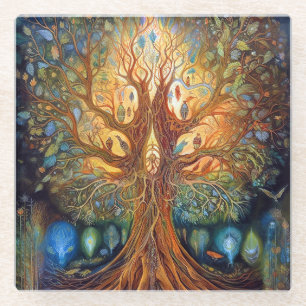 Surrealistische Natuur van de levensboom Glazen Onderzetter