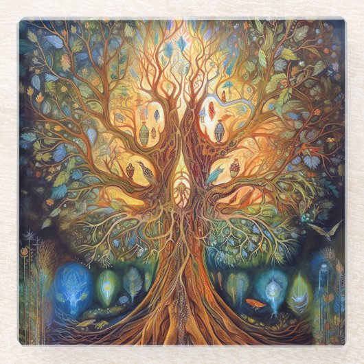 Surrealistische Natuur van de levensboom Glazen Onderzetter (Voorkant)