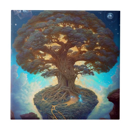Surrealistische Natuur van de levensboom Tegeltje (Voorkant)