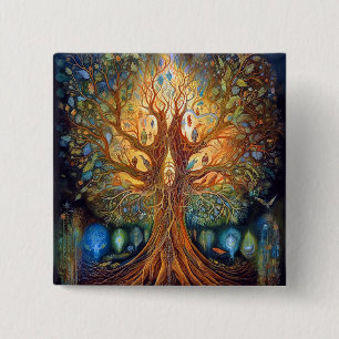 Surrealistische Natuur van de levensboom Vierkante Button 5,1 Cm