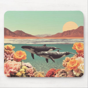 Surrealistische oceaan scène met walvissen en kora muismat