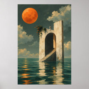 Surrealistische oceaandeur kunstprint poster