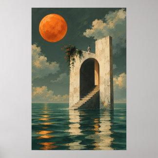 Surrealistische oceaandeur kunstprint poster