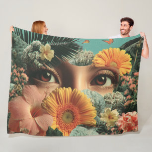 Surrealistische ogen en bloemen met vlinders fleece deken