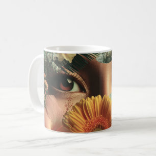 Surrealistische ogen en bloemen met vlinders koffiemok