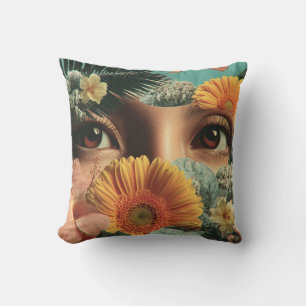 Surrealistische ogen en bloemen met vlinders kussen