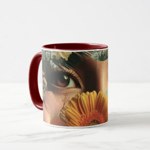 Surrealistische ogen en bloemen met vlinders mok