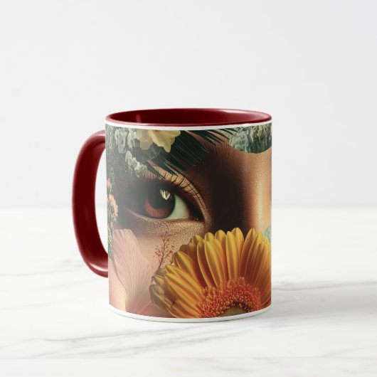 Surrealistische ogen en bloemen met vlinders mok (Voorkant links)