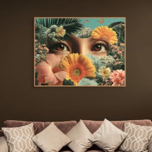 Surrealistische ogen en bloemen met vlinders poster