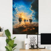 Surrealistische olifanten in de mystieke hemel – s poster (Thuiskantoor)