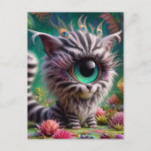 Surrealistische One Eyed Zebra Kat Peacock Wimpers Briefkaart (Voorkant)