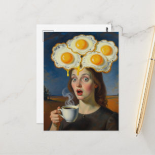 Surrealistische ontbijteieren en koffie Vrouw Briefkaart
