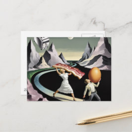 Surrealistische ontbijtmensen in de bergen briefkaart