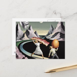 Surrealistische ontbijtmensen in de bergen briefkaart