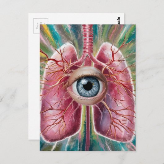 Surrealistische oogbol en longen briefkaart (Voorkant / Achterkant)