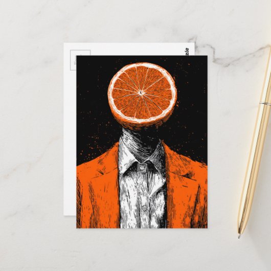 SURREALISTISCHE ORANJE PERSOON BRIEFKAART (Voorkant / Achterkant in situ)