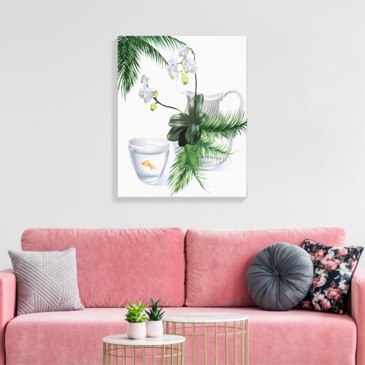 surrealistische orchideeëngoudvis canvas afdruk (Insitu (Woonkamer))