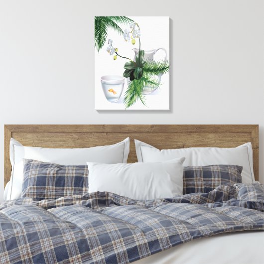 surrealistische orchideeëngoudvis canvas afdruk (Insitu (Slaapkamer))