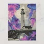 Surrealistische Paarse kwal bij de vuurtoren Briefkaart (Voorkant)