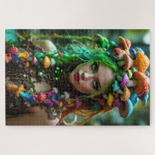 Surrealistische paddenstoelmuze met grillige schim legpuzzel (Horizontaal)