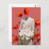 Surrealistische Persoon en Rode Bloemen Mixed Medi Briefkaart (Voorkant / Achterkant)