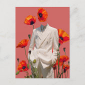Surrealistische Persoon en Rode Bloemen Mixed Medi Briefkaart (Voorkant)