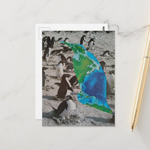 Surrealistische pinguïns en aardse wildlife-collag briefkaart