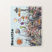 Surrealistische Pop Art Busy City of Seattle Legpuzzel (Verticaal)