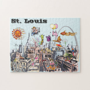 Surrealistische Pop Art Busy City of St. Louis Legpuzzel