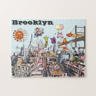Surrealistische Pop Art Busy City van Brooklyn Legpuzzel