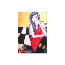 Surrealistische Pop Art Vrouw in Rode Jurk Canvas