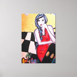 Surrealistische Pop Art Vrouw in Rode Jurk Canvas Afdruk