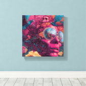 Surrealistische psychedelische muurkunst op gestre canvas afdruk (Insitu (Houten vloer))