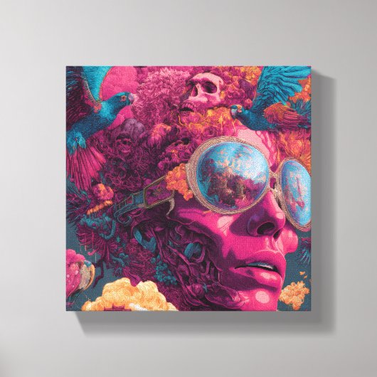 Surrealistische psychedelische muurkunst op gestre canvas afdruk (Voorkant)