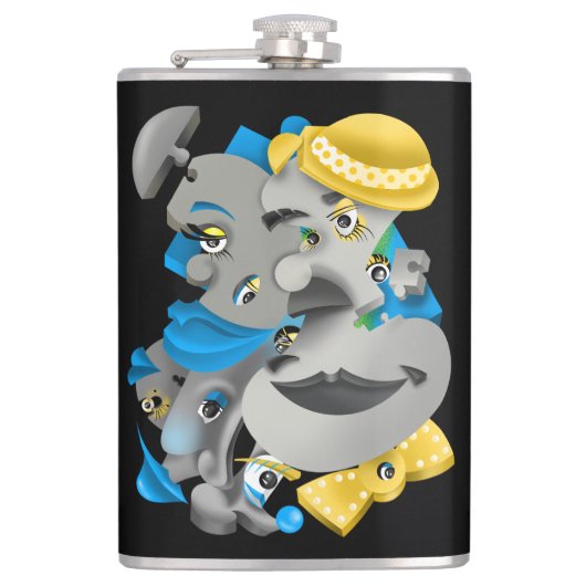 Surrealistische puzzel geconfronteerd met een heup heupfles (Voorkant)