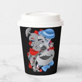 Surrealistische puzzel geconfronteerd met papieren bekers