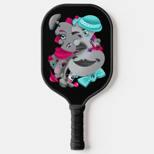 Surrealistische puzzel gezichten pickleball paddle (Voorkant)