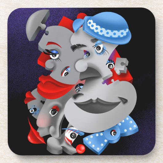 Surrealistische puzzelgezichten bier onderzetter (Voorkant)