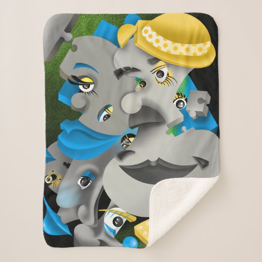 Surrealistische puzzelgezichten sherpa deken (Voorkant)