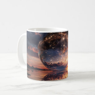 Surrealistische reflecterende bol met sterren koffiemok