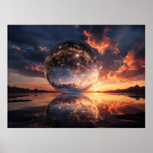 Surrealistische reflecterende bol met sterren poster