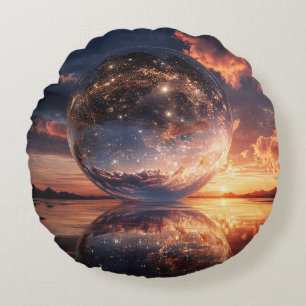 Surrealistische reflecterende bol met sterren rond kussen