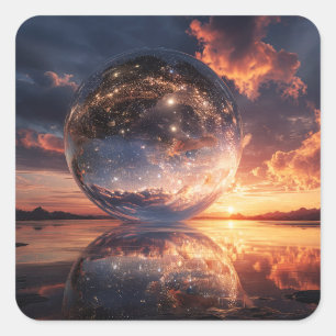 Surrealistische reflecterende bol met sterren vierkante sticker