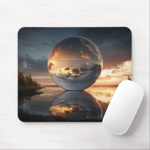 Surrealistische reflecterende bol met wolken bij z muismat