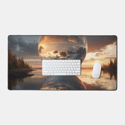 Surrealistische reflectieve bol met zonsondergangs bureaumat (Keyboard & Muis)