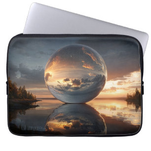 Surrealistische reflectieve bol met zonsondergangs laptop sleeve