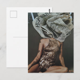 Surrealistische Retro Kranten Bloem Vrouw Collage Briefkaart